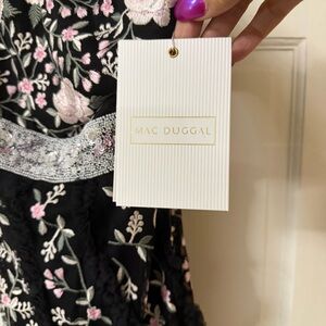 Mac Duggal Black Dress with Pink Floral Embroidery